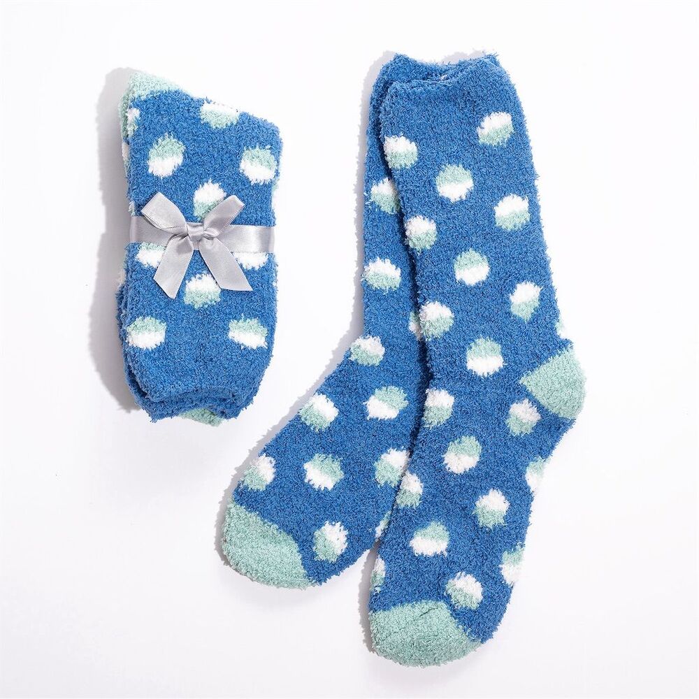6 Pair Women's Fuzzy Slipper Socks Multicolor Polka Dot Bow
